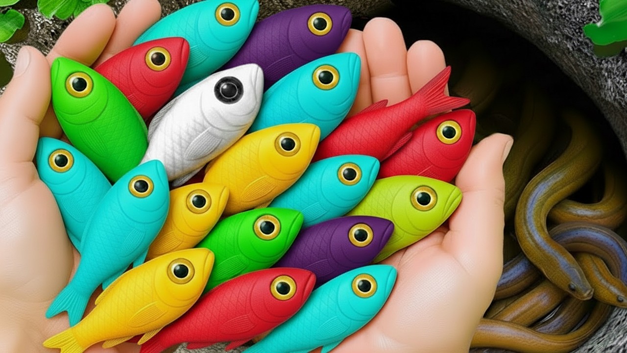 Catch Beautiful aquarium fish in small pond baby turtles, pencil fish, rat fish, blu guppies