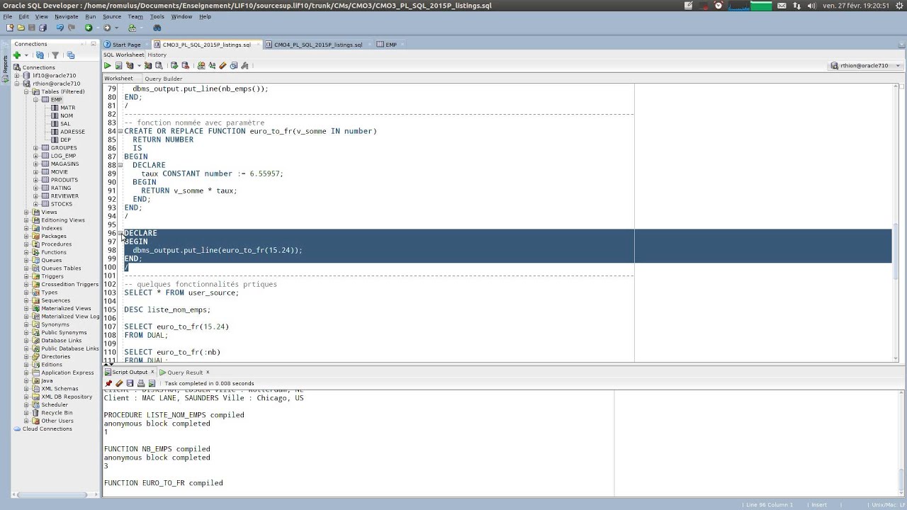LIF10 - CMO3 : Programmation en PL/SQL : fonctions, procédures et exceptions