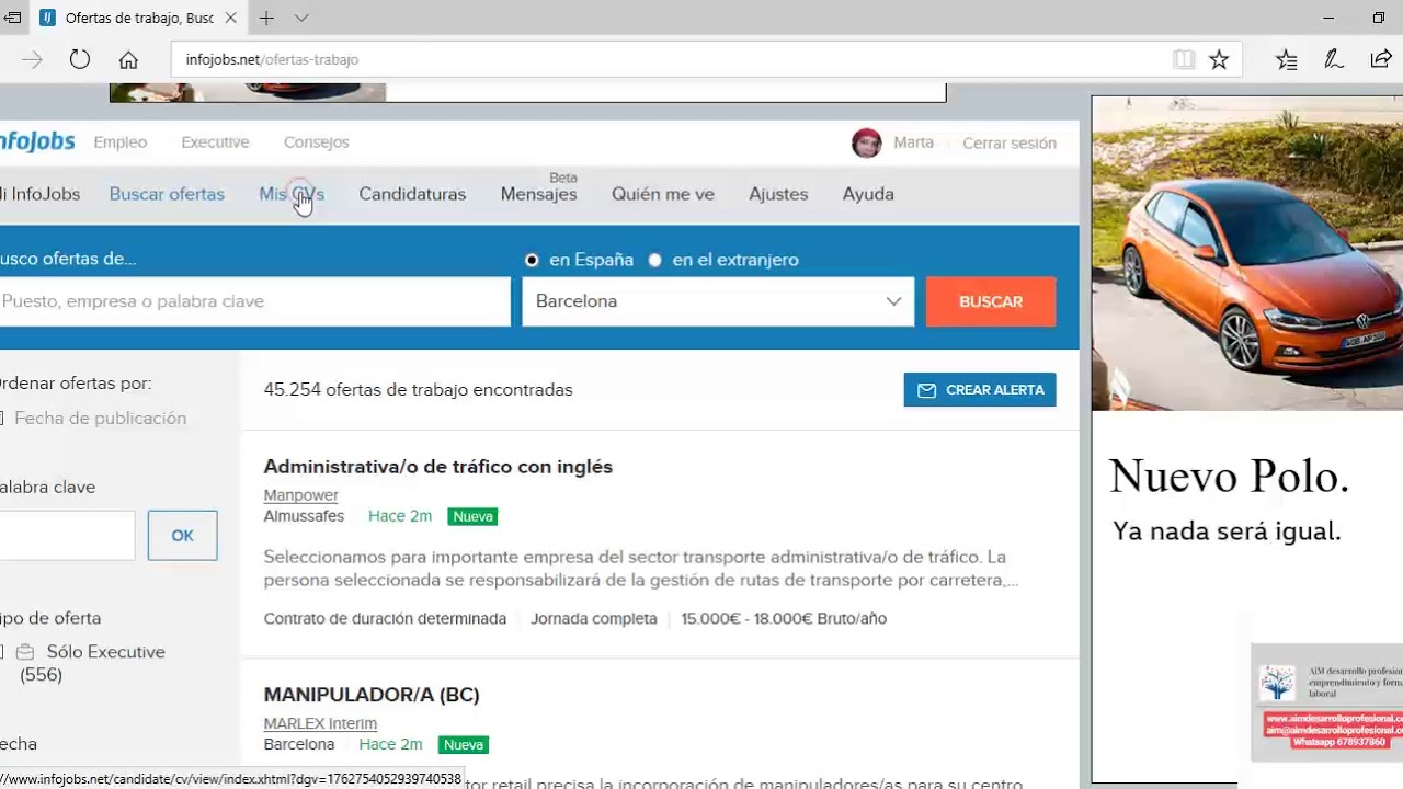 Funcionalidades de Infojobs para candidatos