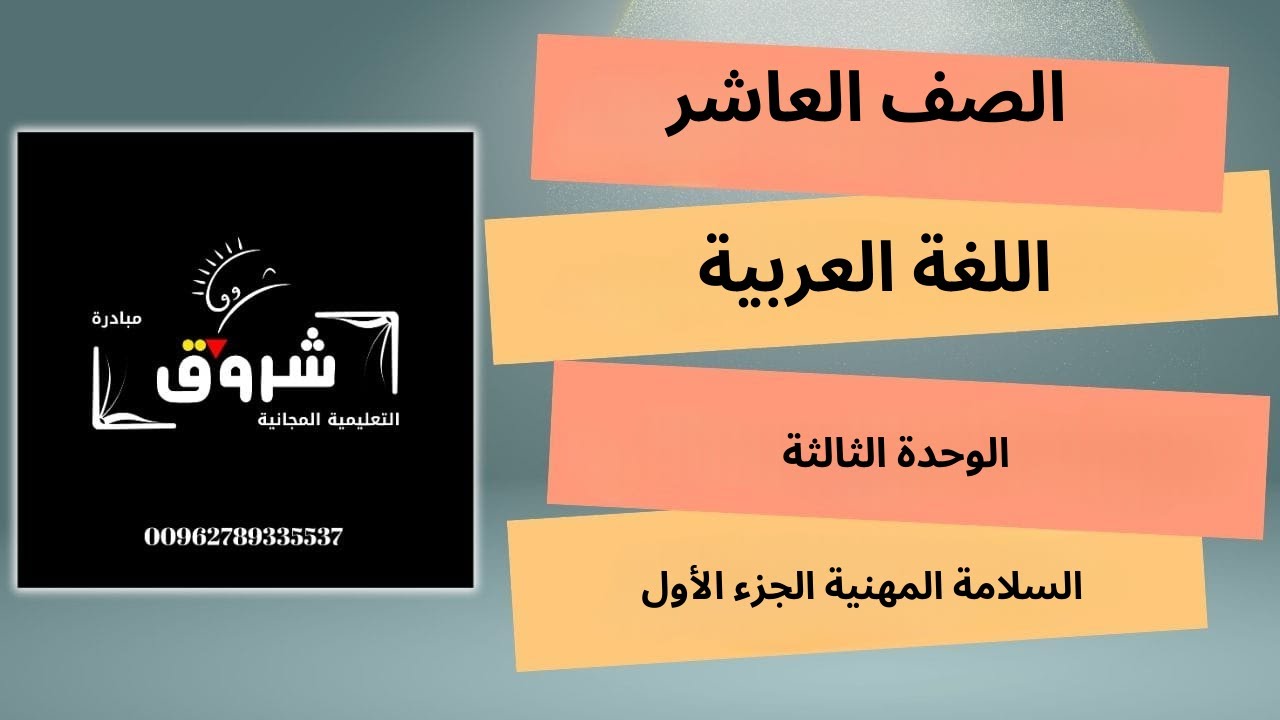 الصف العاشر- اللغة العربية- الوحدة الثالثة درس السلامة المهنية الجزء الأول