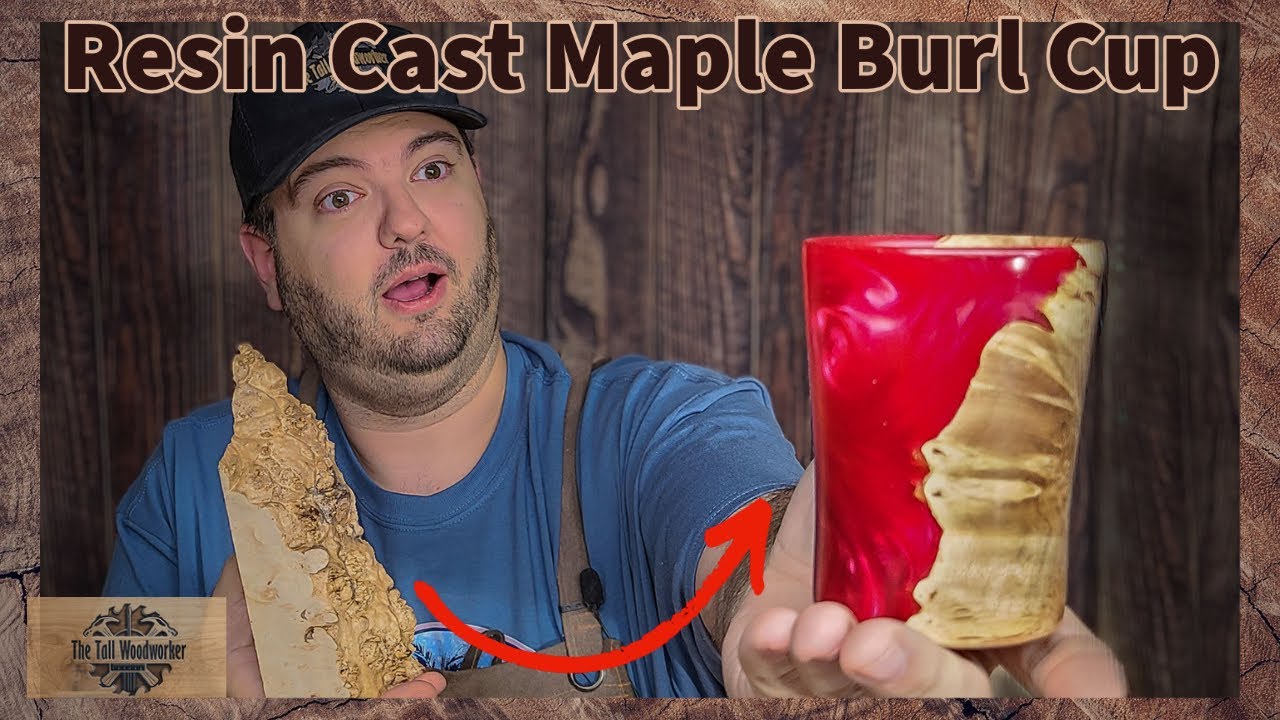 Turning a burl and resin pen cup