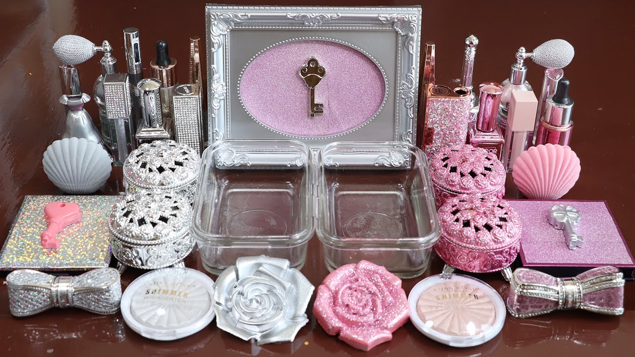 SILVER VS PINK'Mixing Eyeshadow,Makeup and glitter Into Slime.★ASMR★Satisfying Slime Video