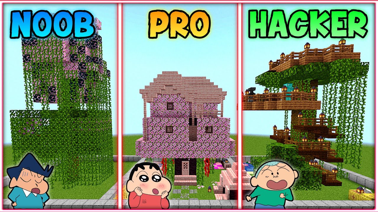 Minecraft tree house build challenge 😱🔥 | shinchan vs kazama vs masao 😂 | shinchan minecraft | funny