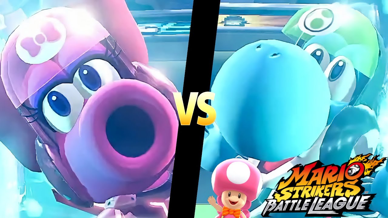 Mario Strikers Battle League Team Birdo vs Team Yoshi in Urban Rooftop