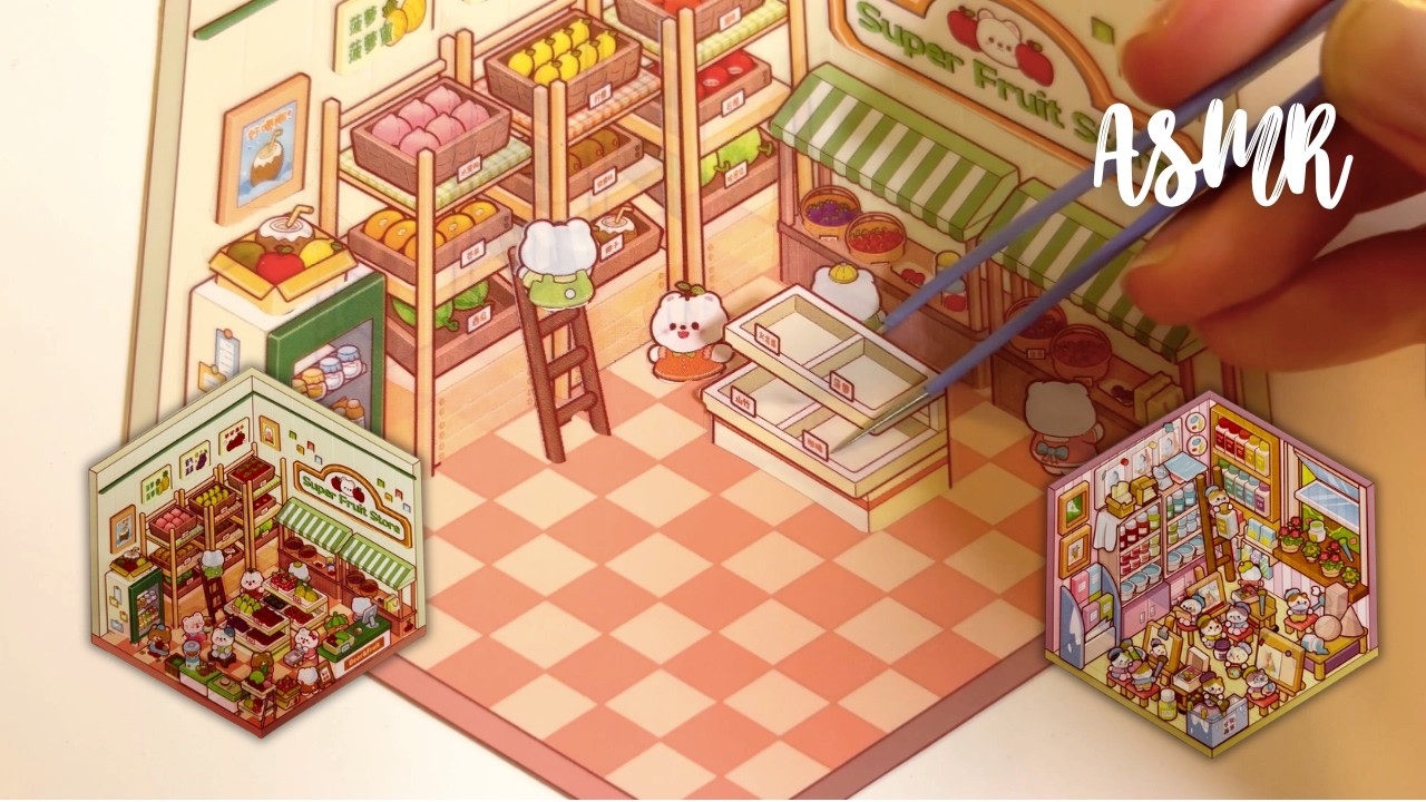 [ASMR] DIY Scene Sticker | Let's make Fruit Store & Art Classes | NO BGM |No Talking