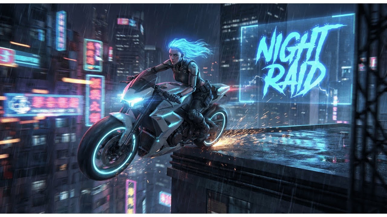 【フリーBGM】疾走感MAXのサイバーパンク戦闘曲「Night Raid」【近未来/ロック/商用利用可】