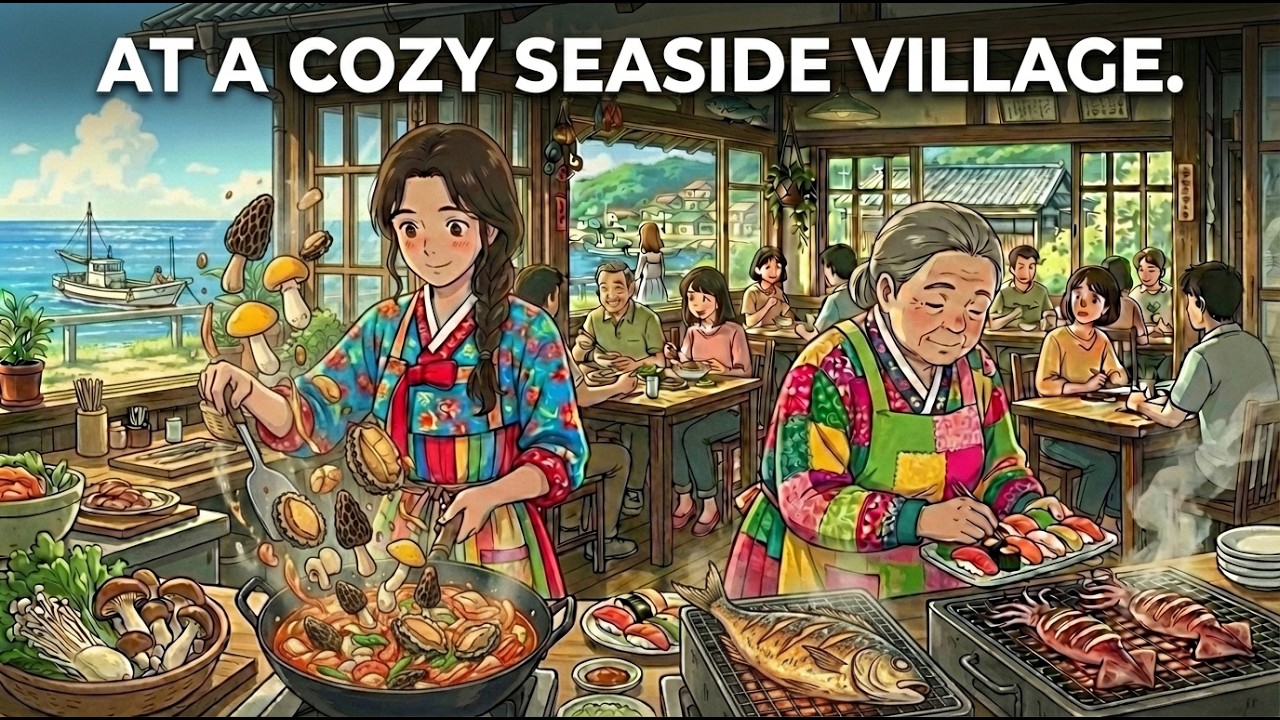 A Quiet Day of Fishing, Foraging, Cooking, and Serving in a Small Seaside Restaurant | Ghibli Style