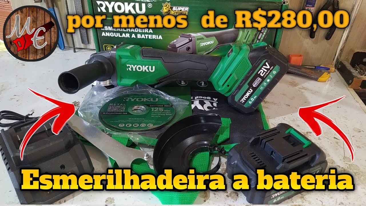 Esmerilhadeira a Bateria  RYOKU Completa por R$273,00