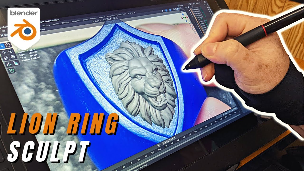 Jewelry Sculpting a Lion Head in Blender - Shield Ring Part 2