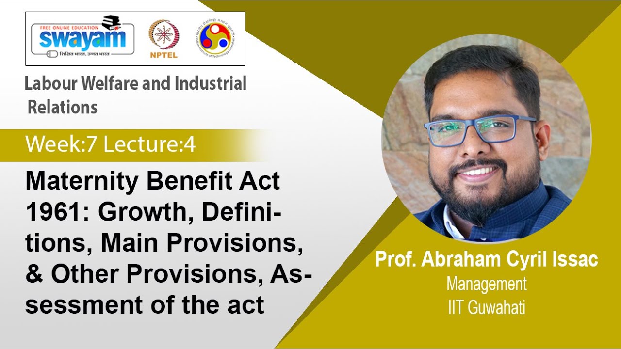 Lec 33: Maternity Benefit Act 1961: Growth, Definitions, Main Provisions, & Other Provisions