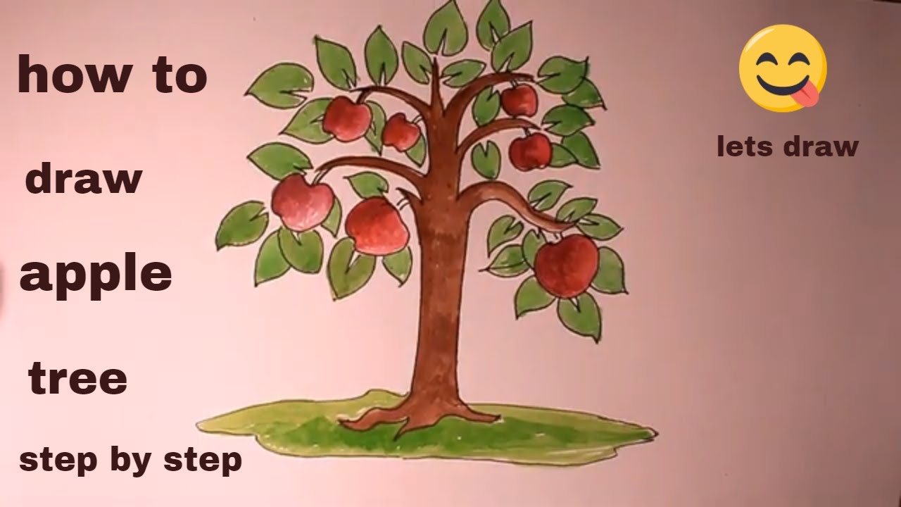 How TO Draw Scenery OF apple tree/apple tree drawing easy