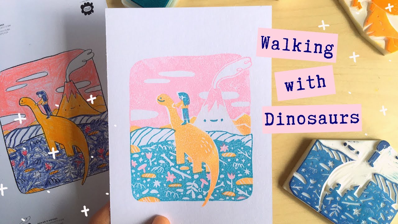 Risograph-inspired DIY rubber stamps | furrylittlepeach dinosaur ✱ ParadeMade