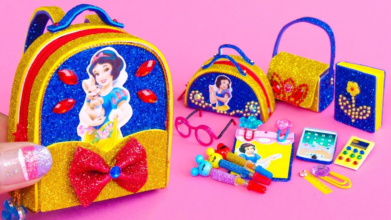 DIY Miniature Snow White School Supplies ~ Backpack, Glitter Pen, Pencil Case