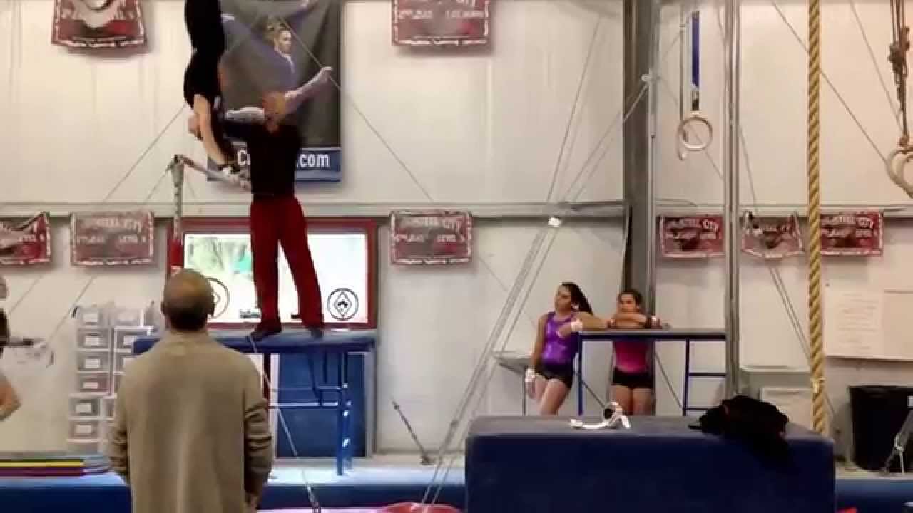Alicia Hinnebusch's double layout dismount onto two mats