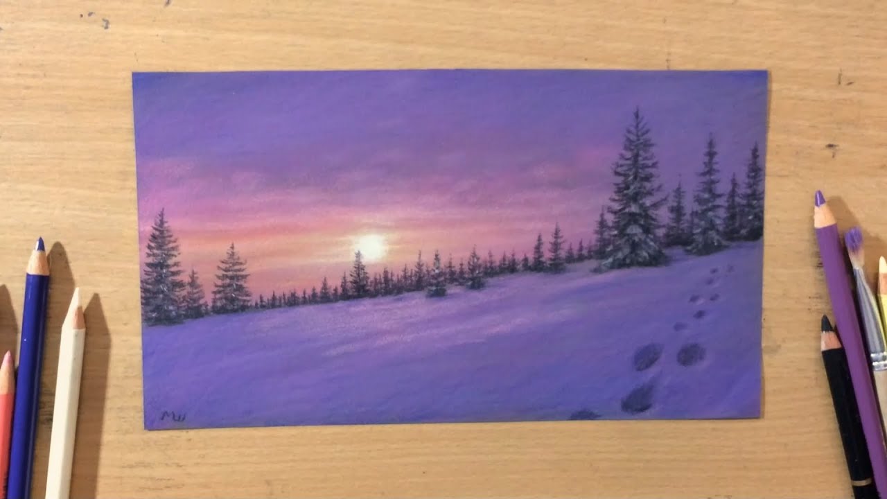 Winter Sunset - Colored Pencil Landscape