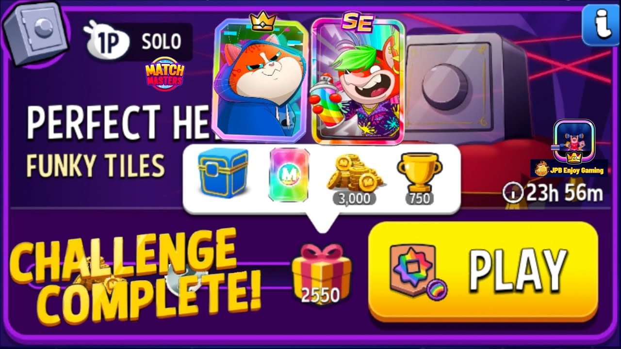 Funky Tiles+Rainbow Solo Challenge Perfect Heist /2550 Score /Match Masters /Play 2 Boosters
