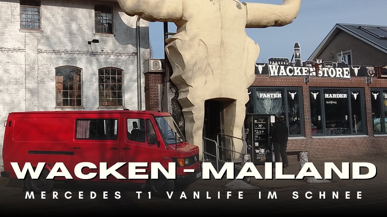 Von Wacken nach Mailand, im Mercedes T1 Van quer durch Deutschland. Winter Vanlife Eis und Schnee