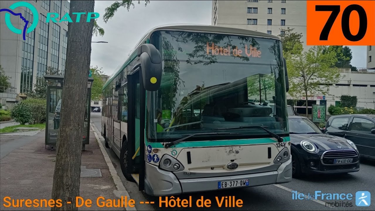 Bus 70 RATP - GX337 Hybride N°1243 Suresnes - De Gaulle --- Hôtel de Ville