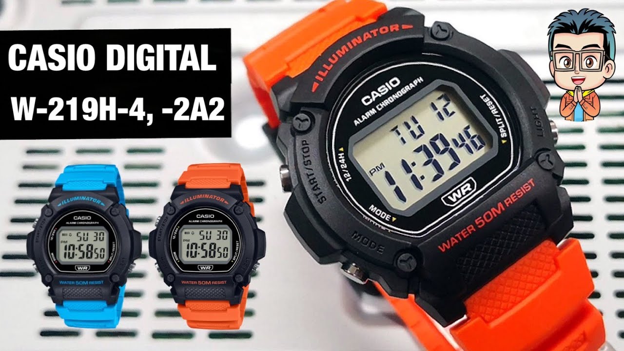 ราคาหลักร้อย ดีไซด์สวยสปอร์ต  สีสันสดใส แบตใช้ได้ 7ปี นาฬิกา Casio Digital รุ่น W-219H-2A2 และ -4A