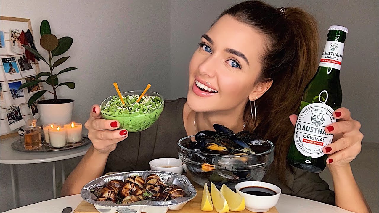 ДЗЮБА, ЭСКОРТ И СТРИПТИЗ💃🏽|| МУКБАНГ улитки, мидии, чука, пиво || MUKBANG snails mussels beer