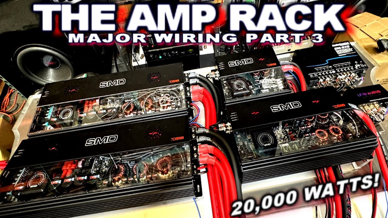 Building an Awesome Clear Acrylic LED Lit Amp Rack 20,000 Watts⚡2/0 OFC Power & Ground wire pt.3