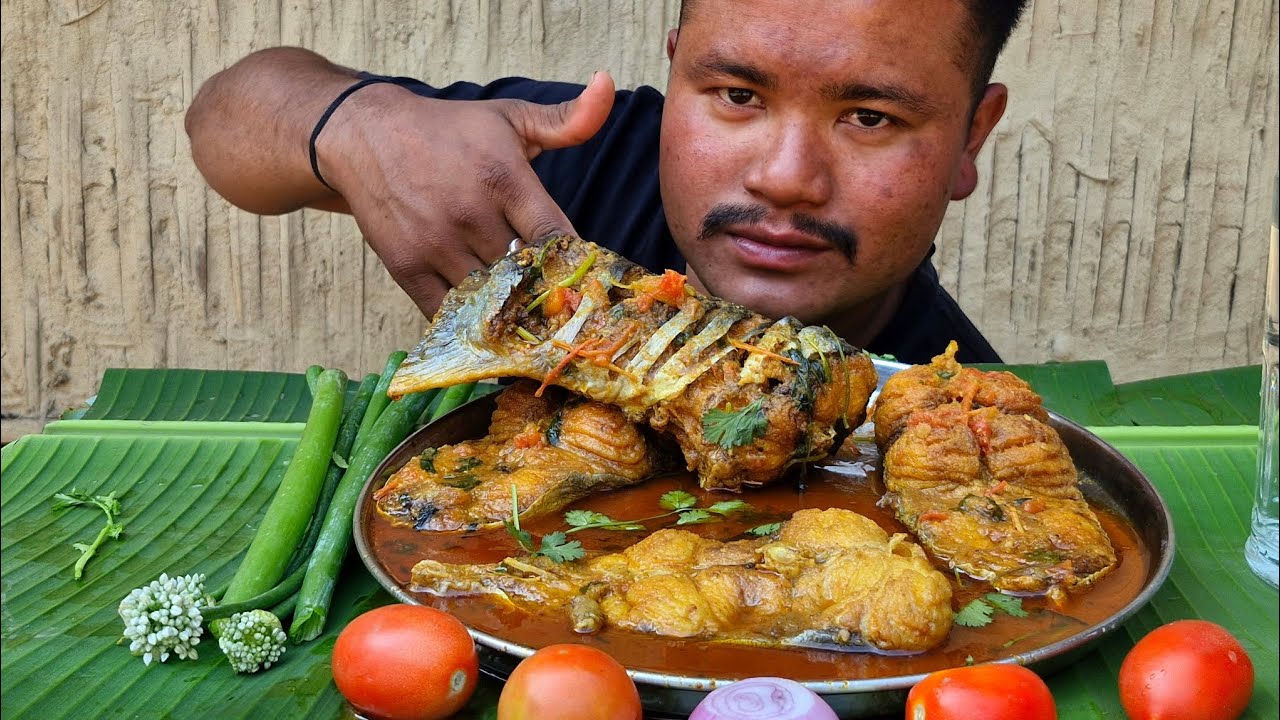 EATING PANGASIUS FISH CURRY WITH ONION 