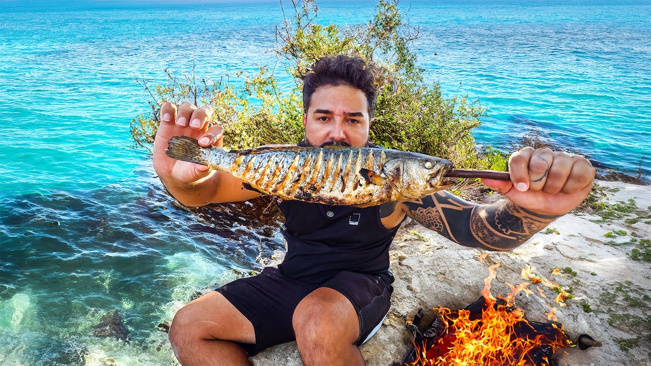Sozinho Pescando Trutas na ilha de agua Cristalina