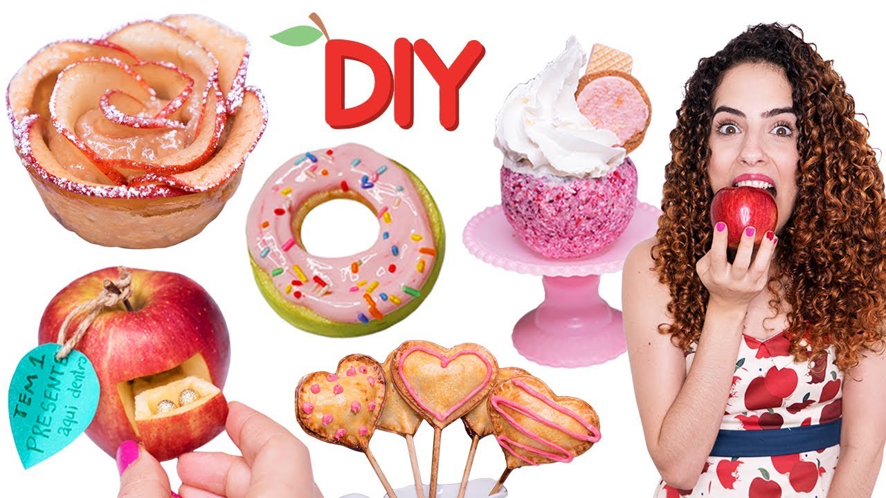 COMIDINHAS FOFAS DE MAÇÃ: CUPCAKE, FLOR, PIRULITO, DONUT e CAIXA SURPRESA | Paula Stephânia