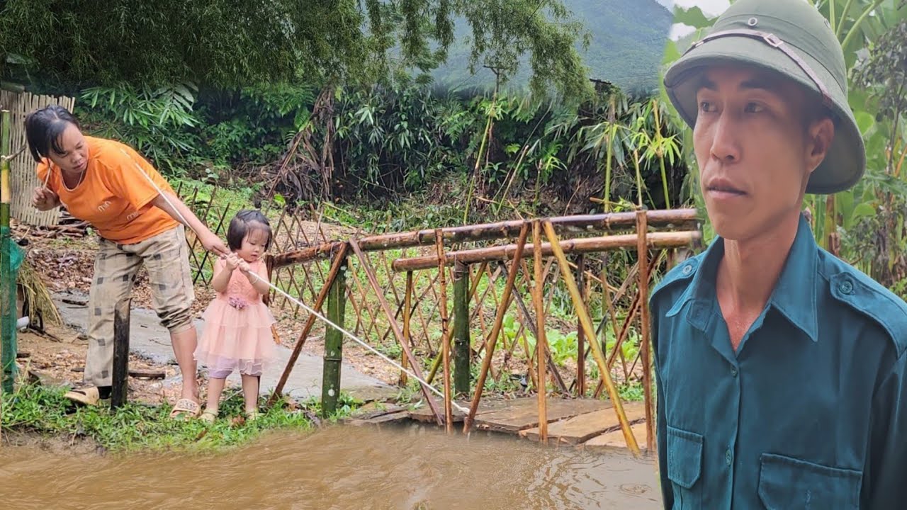 Police arrive to rescue Phuong Anh and her daughter from the storm