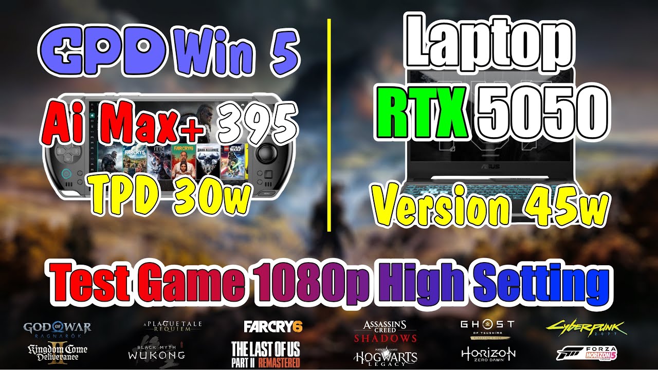 GPD Win 5 Ryzen Ai Max 395 vs RTX 5050 Gaming Laptop 1080p MAX SETTINGS
