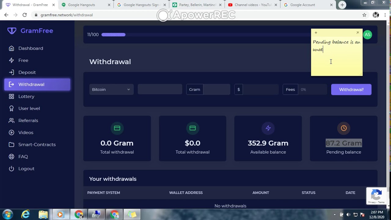 Gramfree Pending Balance Explain
