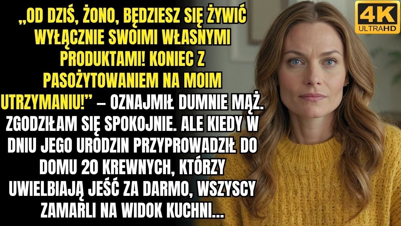Mąż oznajmił  „Od dziś jesz tylko to, co sama sobie kupisz!”Ale w dniu jego urodzin krewni zamarli