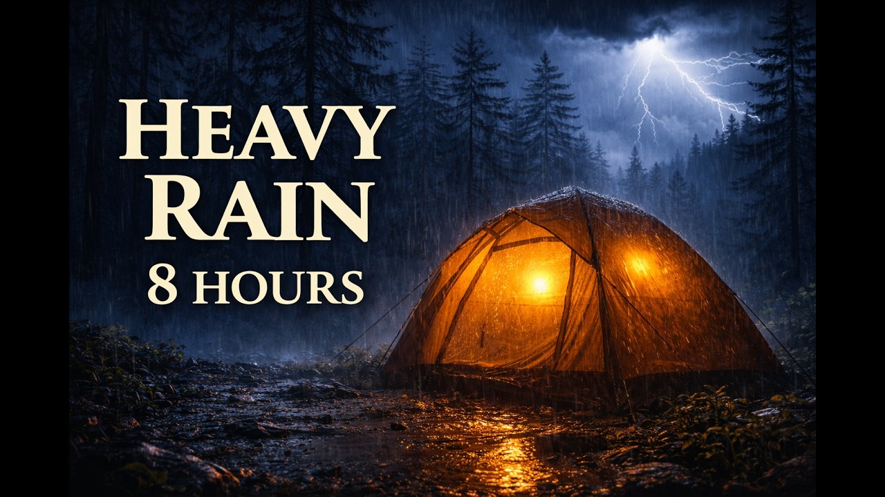 Heavy Rain & Thunderstorm at Night 🌧 Rain on Tent Ambience | 8 Hours