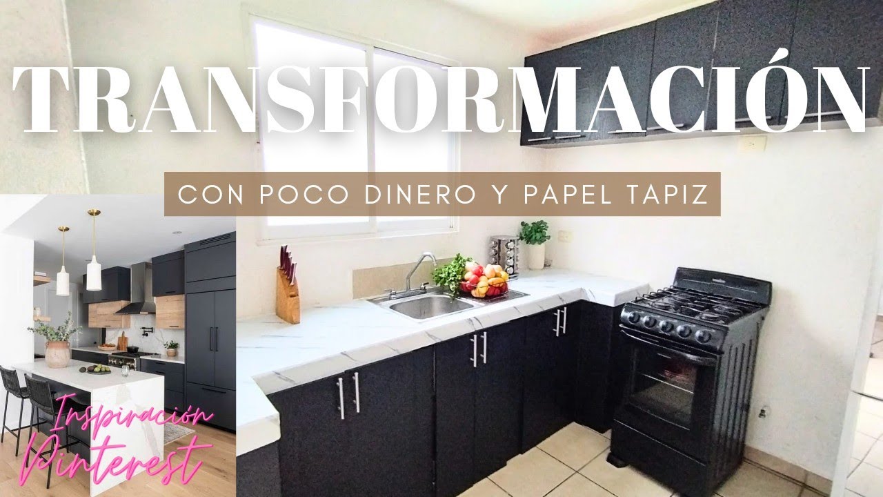 TRANSFORMACIÓN DE LA COCINA  con Poco DINERO Y TIEMPO: Cambió Extremo...¡Papel tapiz!