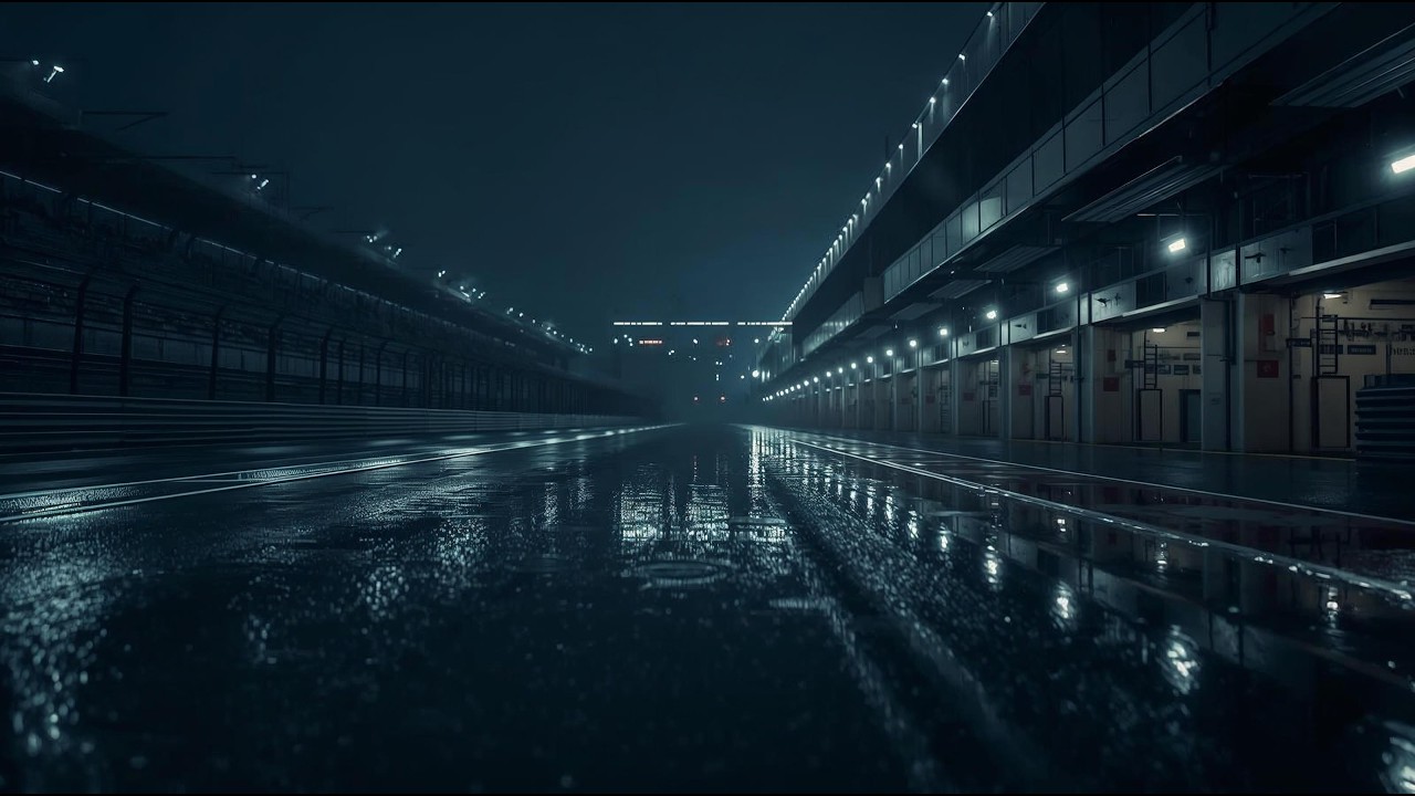 Rainy Ambience F1 Pit Lane at Night (4K) | After The Whistle