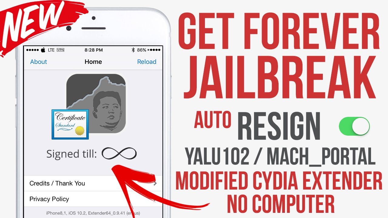 Get Permanent IOS 10 - 10.2 Jailbreak / Auto-Sign Yalu102/Mach_Portal / Modified Cydia Extender