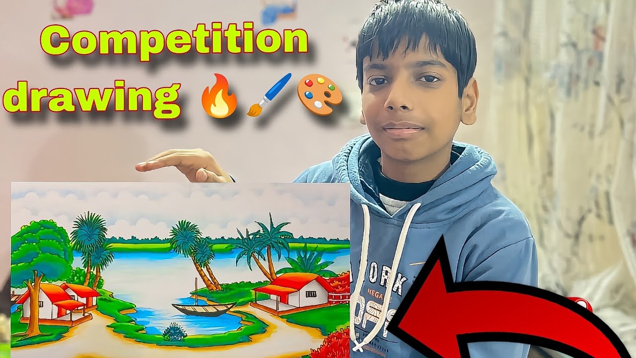 Competition Drawing Village Scenery | Easy Colourful Art for Kids @PRASSDrawing 
