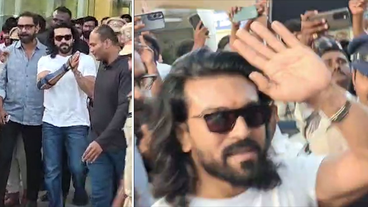 Mega Powerstar Ram Charan Visuals @ Vijayawada Airport | Peddi Pre Release Event