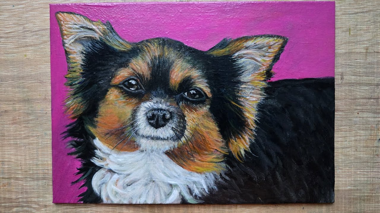 How to Paint Realistic Dog Portrait in Acrylic Time lapse