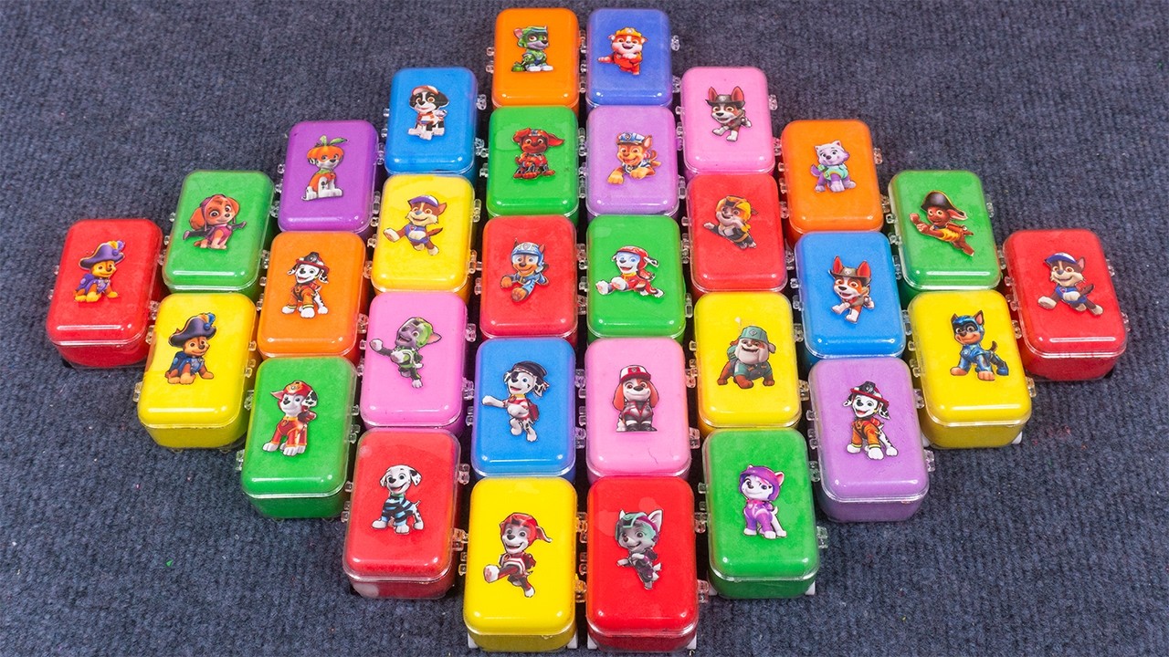 Paw Patrol Slime Rainbow Suitcase! Marshall, Ryder, Skye & Chase Hidden in Satisfying ASMR Slime