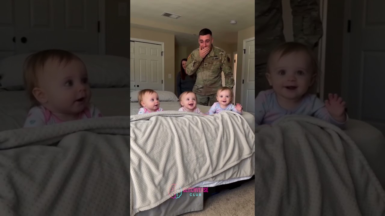 Военный папа спросил: &laquo;Где мои малышки?&raquo;&hellip; А потом одна за другой появились три крошечные мордашки...