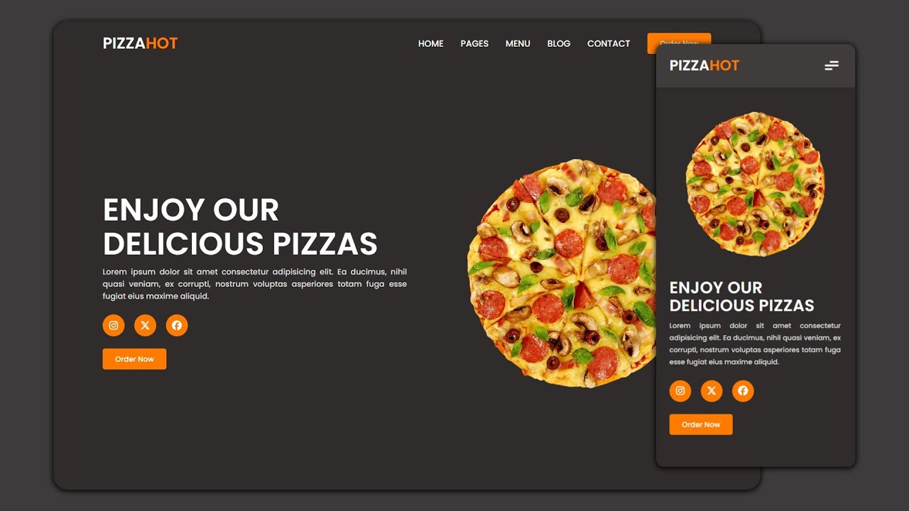 Responsive Pizza Shop Website Using HTML CSS & JavaScript