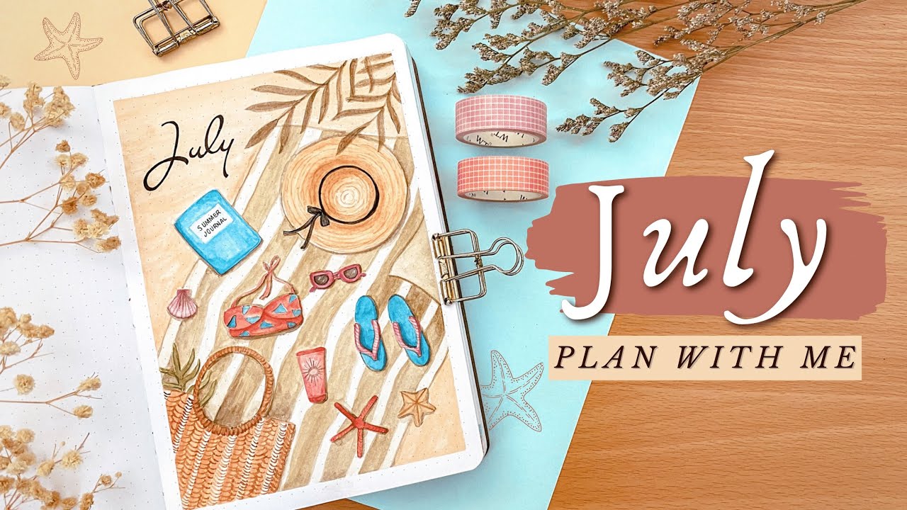 PLAN WITH ME • July Bullet Journal Setup 2022 • Watercolor Beach Theme 🌊