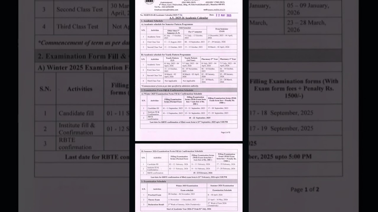 📅 MSBTE Academic Calendar 2025 | Important Dates for Diploma K Scheme Students. #msbte #diploma
