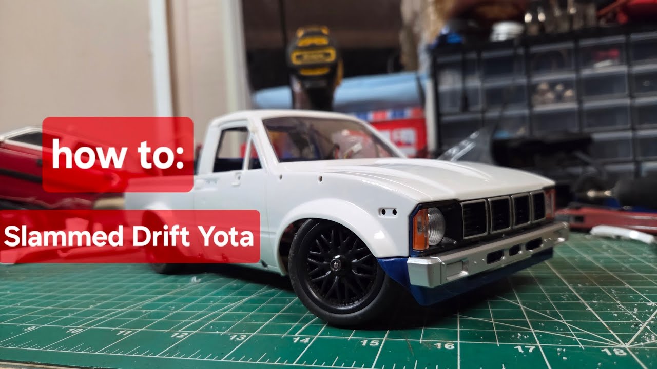 Making the slammed yota. Cutting the c24 body to fit in mn38 chassis
