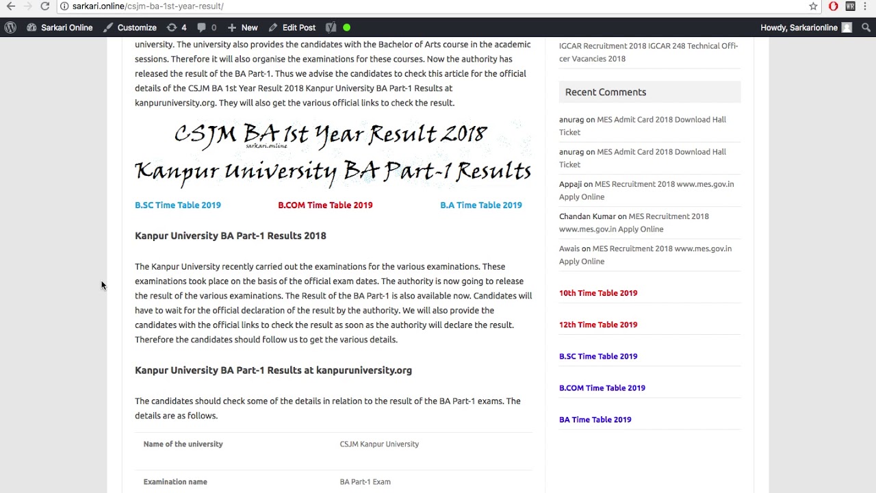 CSJM BA 1st Year Result 2018-2019