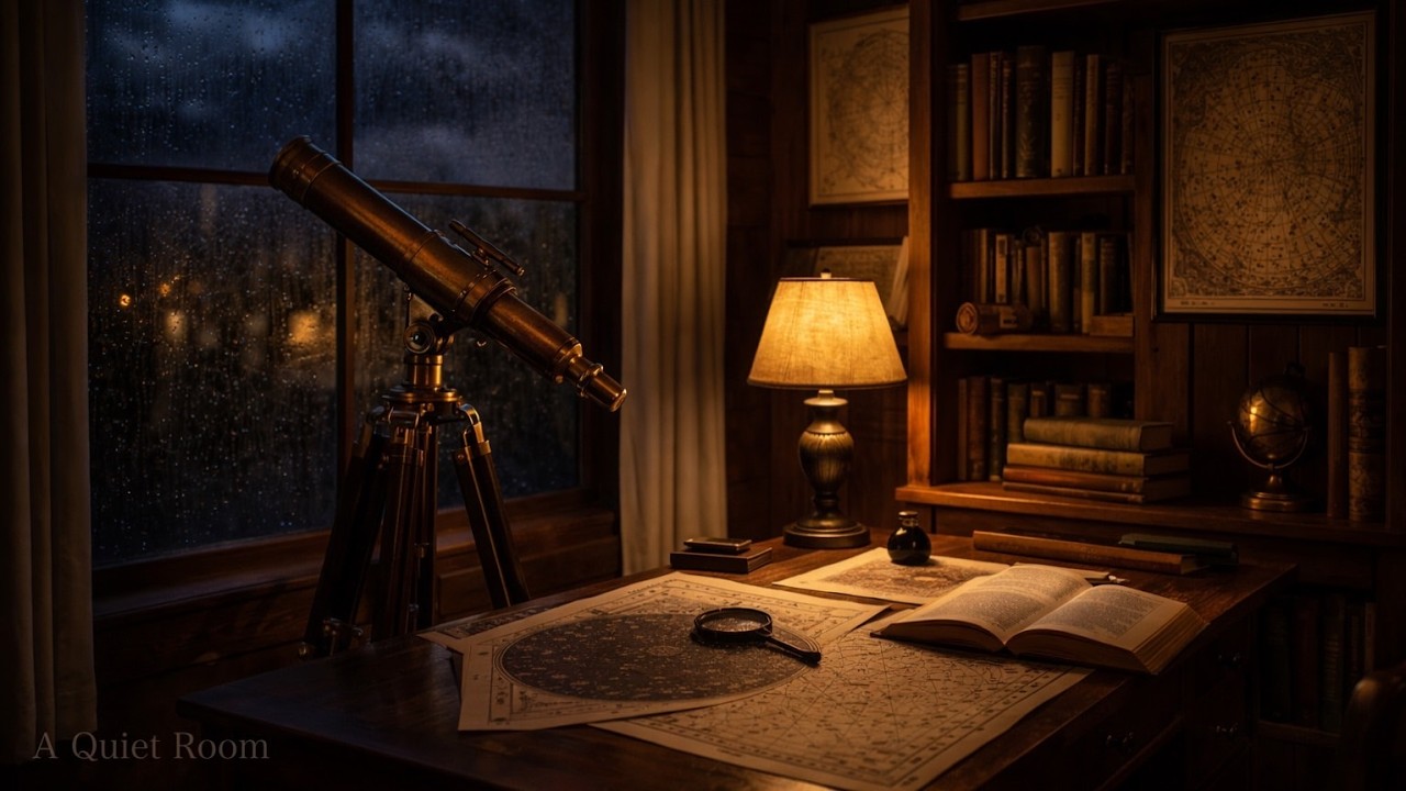 Rainy Night Astronomy Room 🔭 | 3 Hours of Rain Sounds for Study & Deep Focus | in A Quiet Room