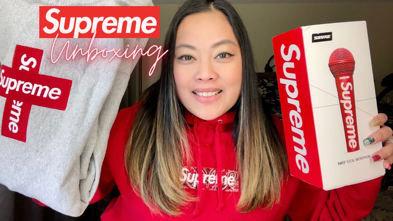 SUPREME CROSS BOX LOGO|SUPREME X SHURE MICROPHONE UNBOXING