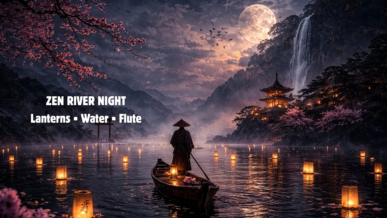 Moonlit Zen River | Japanese Night Ambience with Water & Meditation Music 🌙