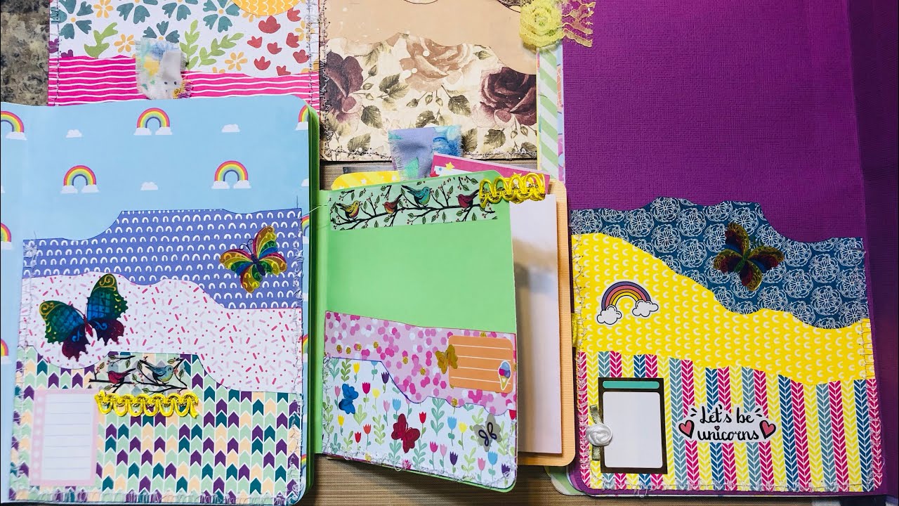 #making 3 tier #journalpockets, using  #cardstockscraps & #stickers & #ribbon & #lace 